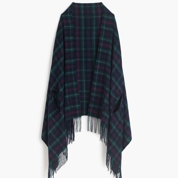 J.Crew plaid cape scarf. Color: Navy, Green, Red. Item # H0130.  80"H x 27.5"W. - Picture 1 of 10